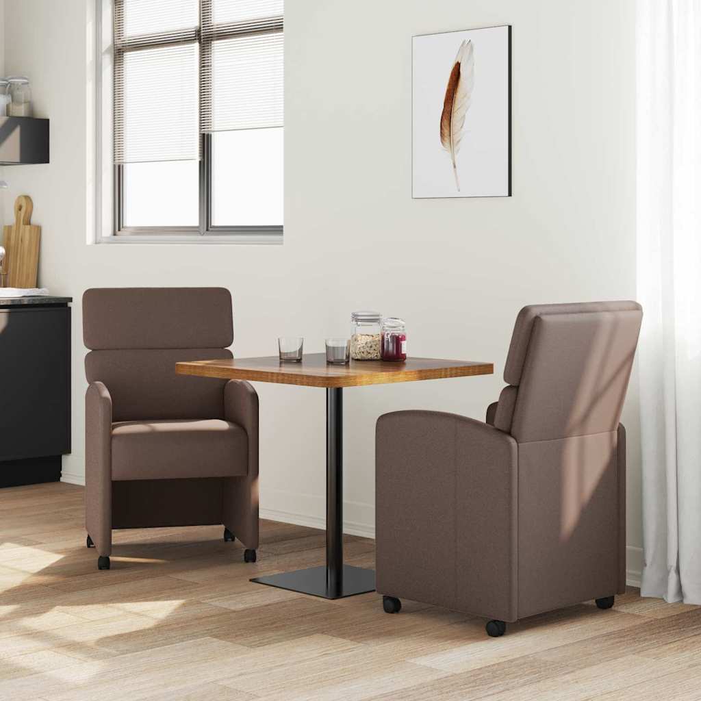 vidaXL Krzesełka jadalne na kółkach 2 pcs Brązowy 58 x 65 x 98 cm