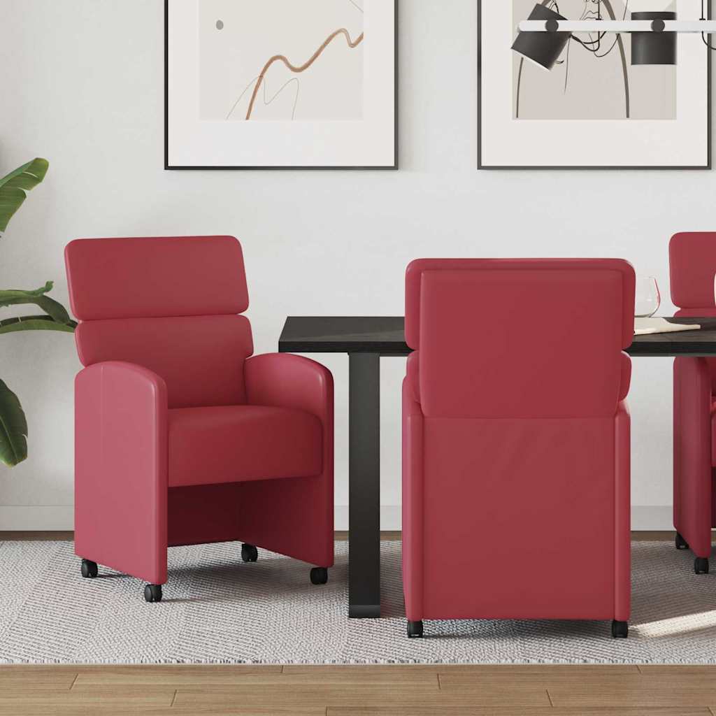 vidaXL Krzesełka jadalne na kółkach z kółkami 2 pcs czerwone wino