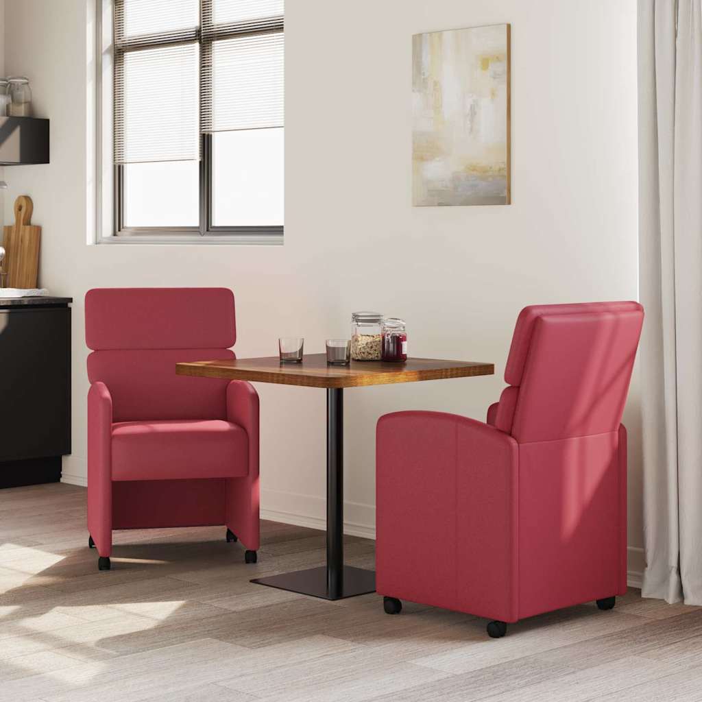 vidaXL Krzesełka jadalne na kółkach z kółkami 2 pcs czerwone wino