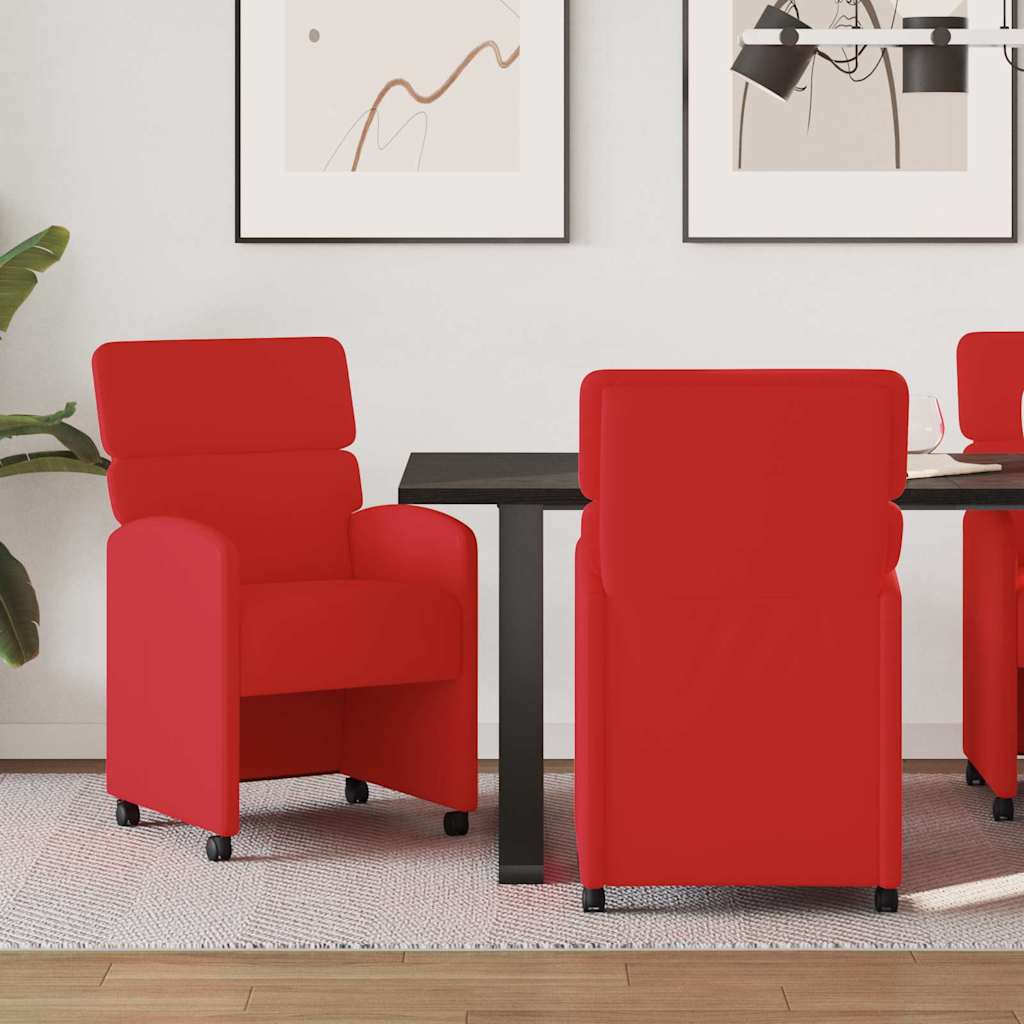 vidaXL Krzesełka jadalne na kółkach 2 pcs Czerwony 58 x 65 x 98 cm