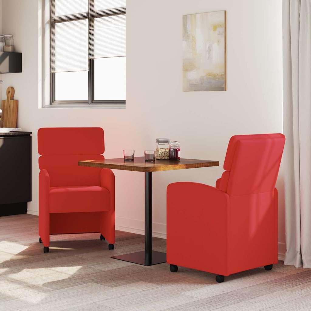 vidaXL Krzesełka jadalne na kółkach 2 pcs Czerwony 58 x 65 x 98 cm