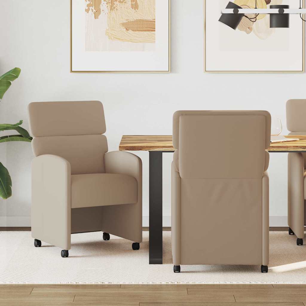 vidaXL Krzesełka jadalne na kółkach 2 pcs Cappuccino 58 x 65 x 98 cm