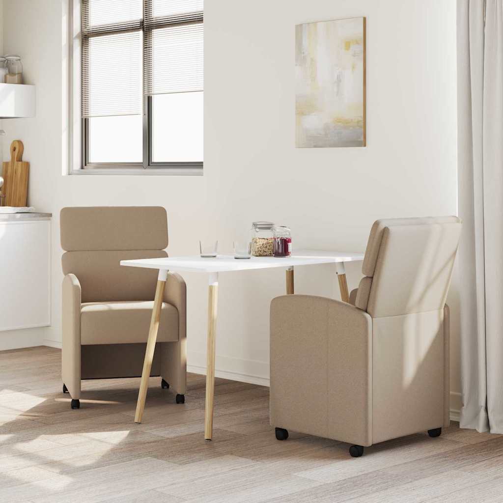 vidaXL Krzesełka jadalne na kółkach 2 pcs Cappuccino 58 x 65 x 98 cm