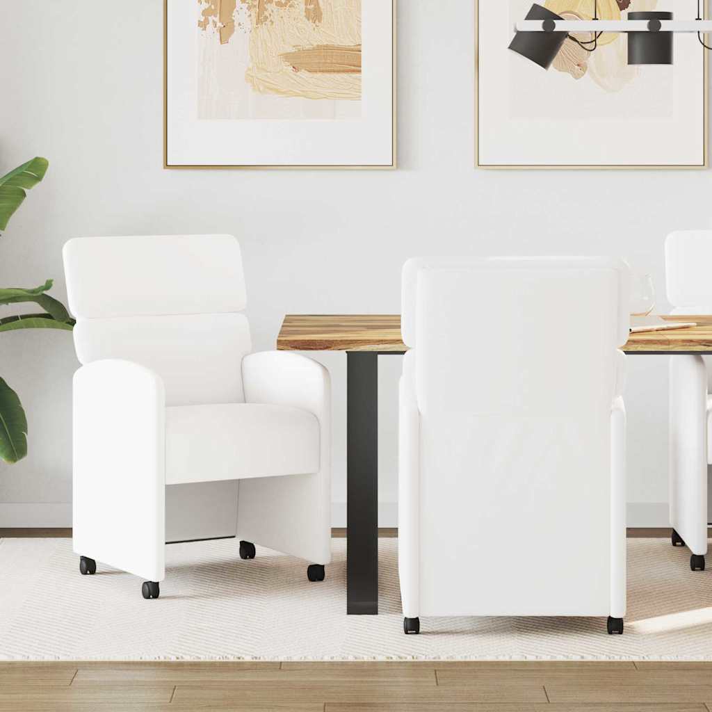 vidaXL Krzesełka jadalne na kółkach 2 pcs Biały 58 x 65 x 98 cm