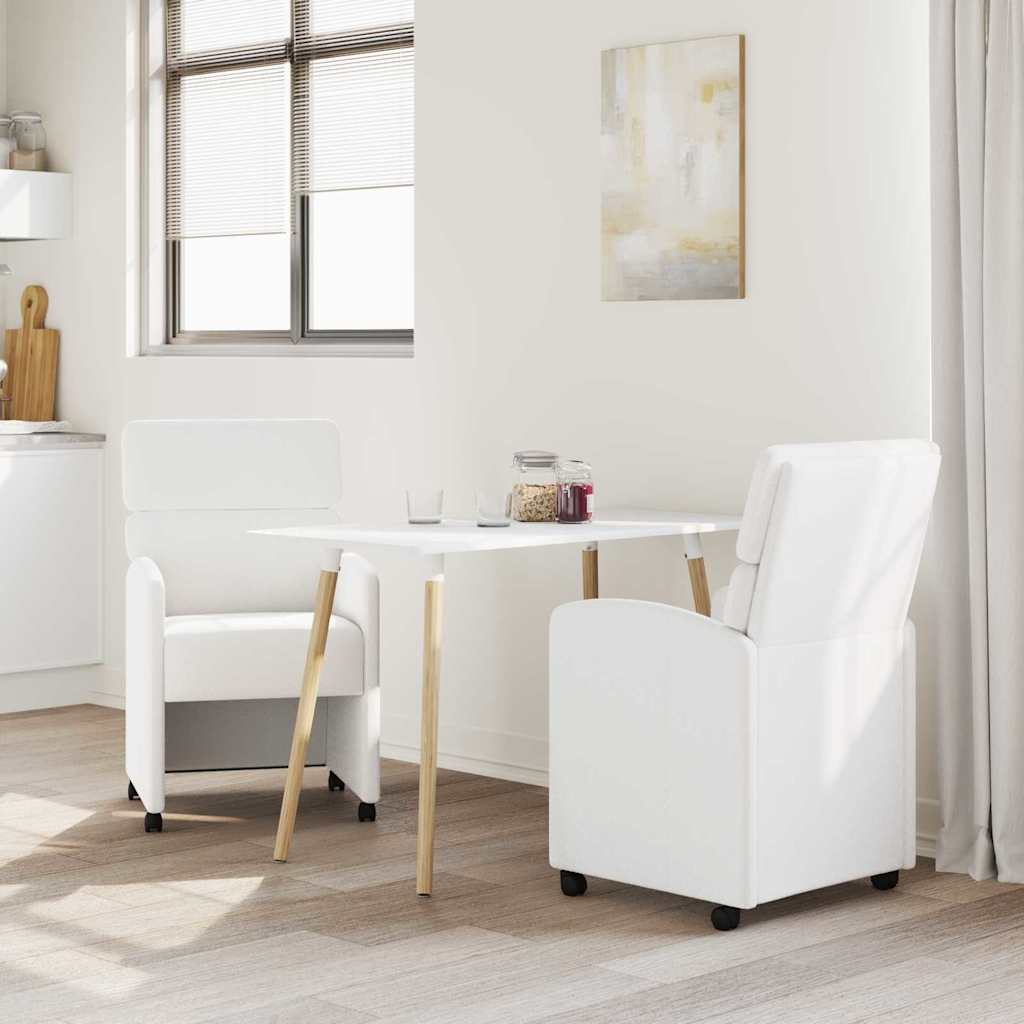 vidaXL Krzesełka jadalne na kółkach 2 pcs Biały 58 x 65 x 98 cm