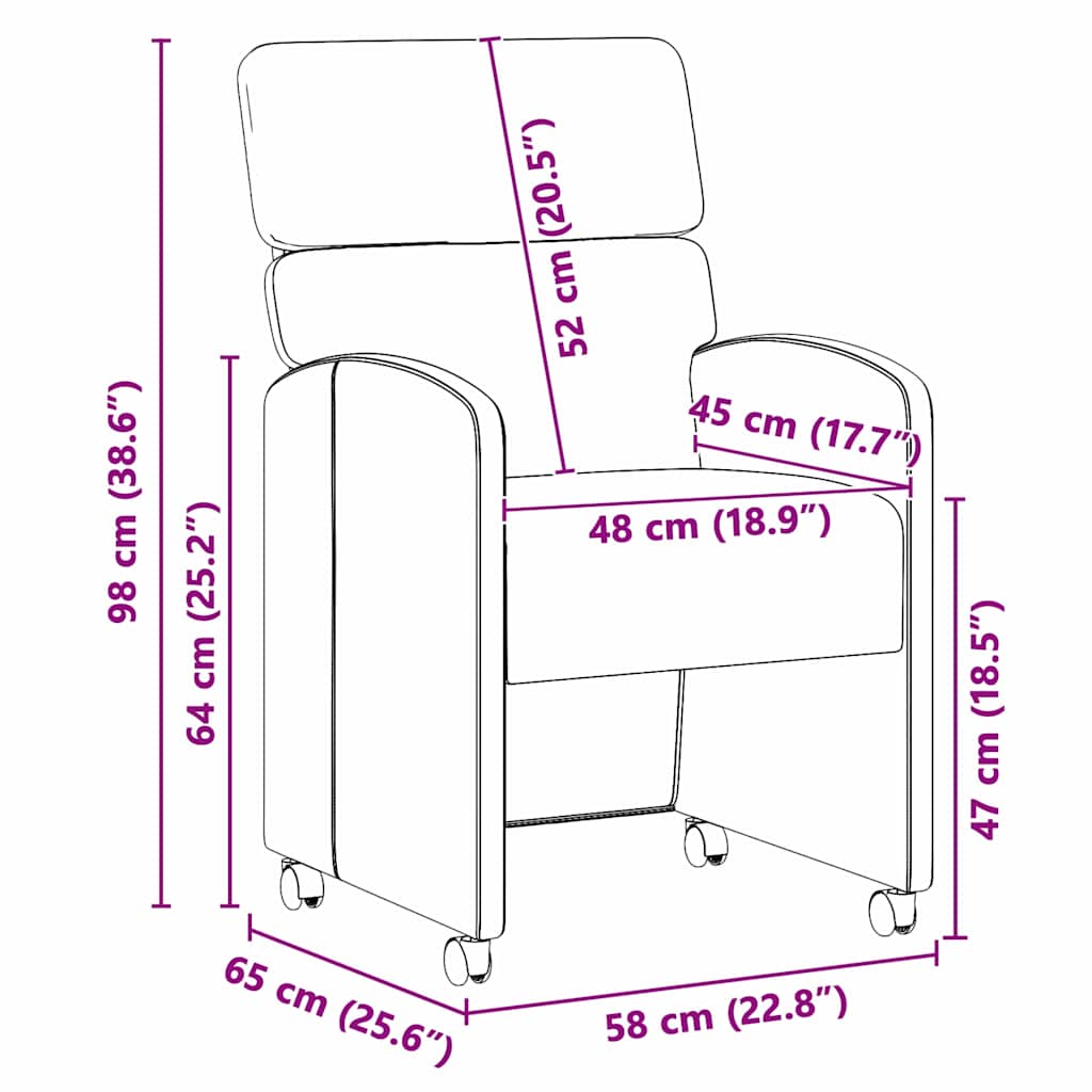 vidaXL Krzesełka jadalne na kółkach 2 pcs Biały 58 x 65 x 98 cm