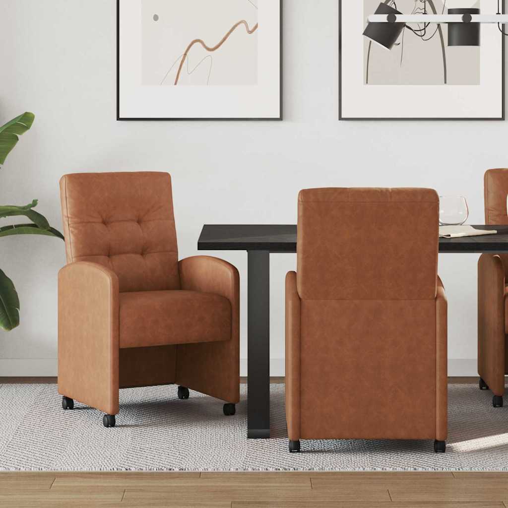 vidaXL Krzesełka jadalne na kółkach 2 pcs Brązowy 58 x 67 x 97 cm