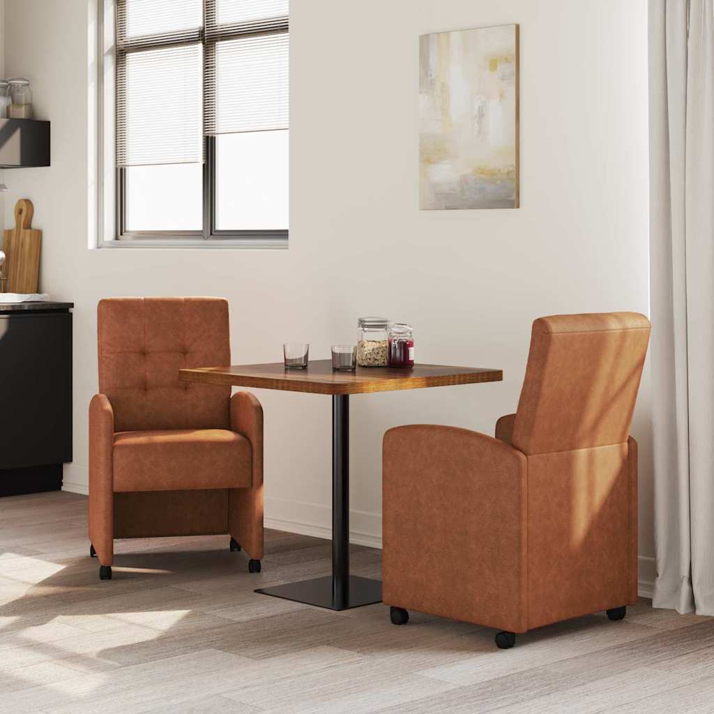 vidaXL Krzesełka jadalne na kółkach 2 pcs Brązowy 58 x 67 x 97 cm