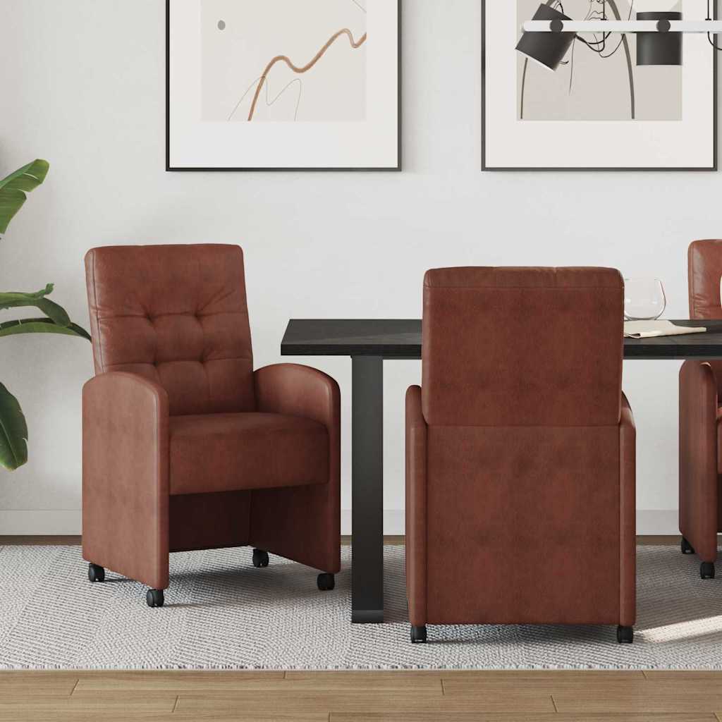 vidaXL Krzesełka jadalne na kółkach z kółkami 2 pcs Błyszczący brązowy