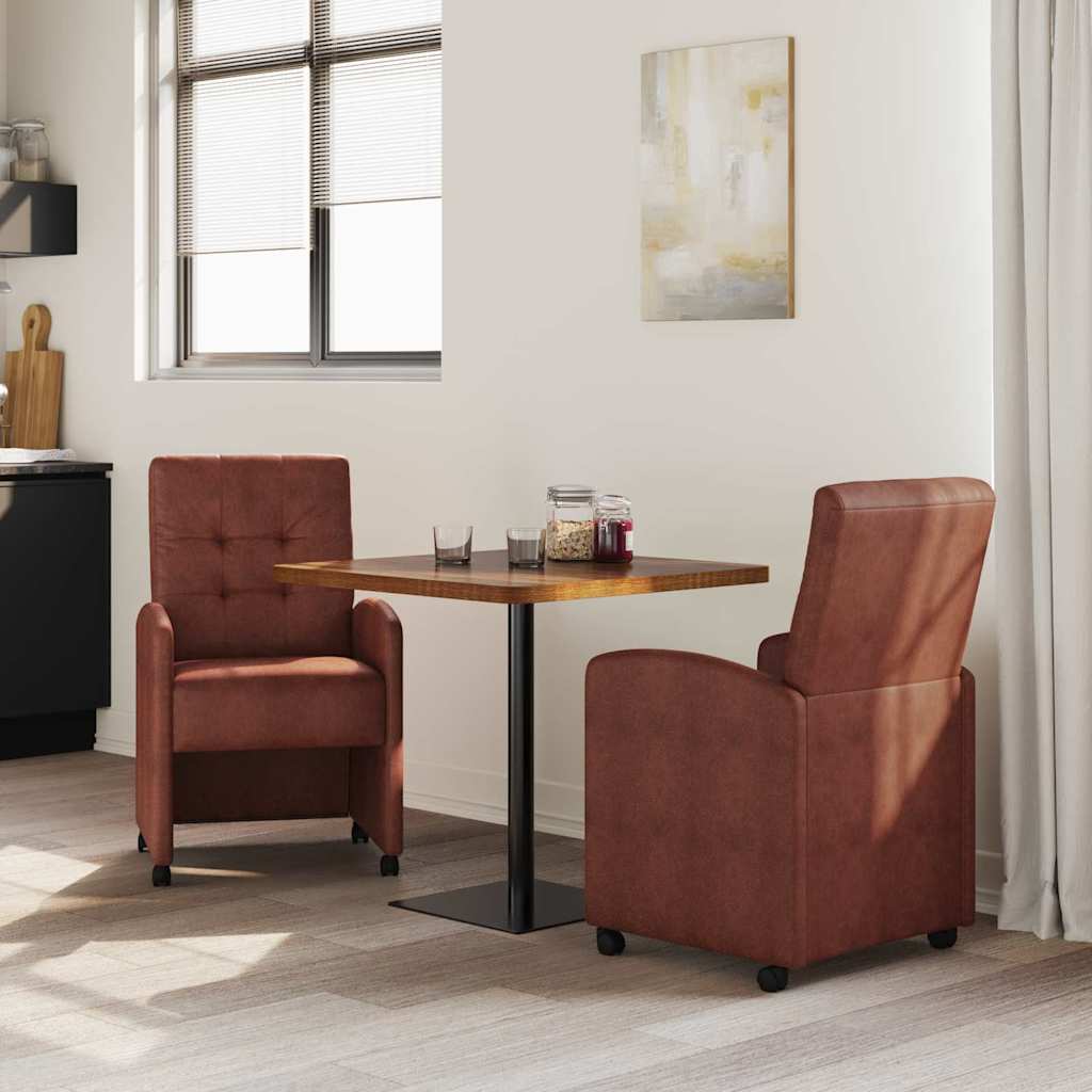 vidaXL Krzesełka jadalne na kółkach z kółkami 2 pcs Błyszczący brązowy