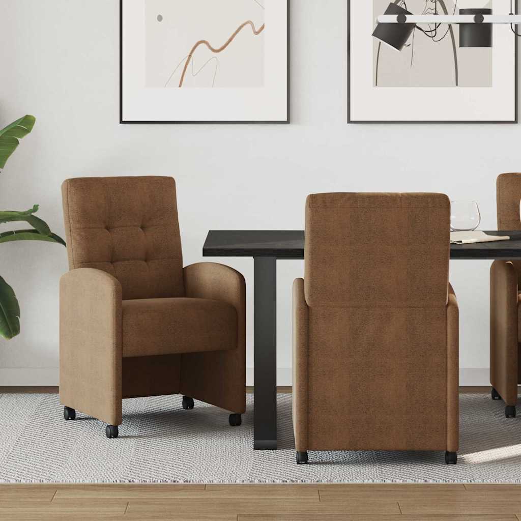 vidaXL Krzesełka jadalne na kółkach 2 pcs Brązowy 58 x 67 x 97 cm