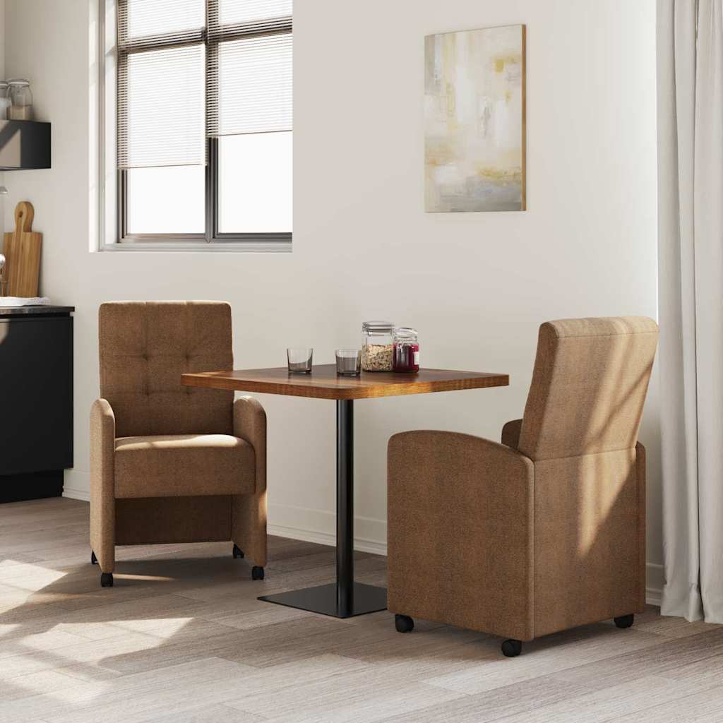 vidaXL Krzesełka jadalne na kółkach 2 pcs Brązowy 58 x 67 x 97 cm