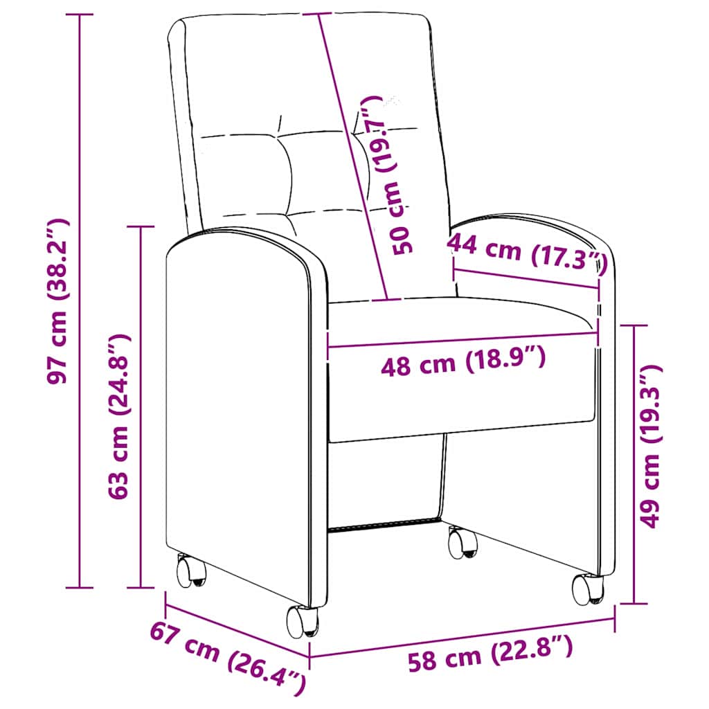 vidaXL Krzesełka jadalne na kółkach 2 pcs ciemno szary 58 x 67 x 97 cm