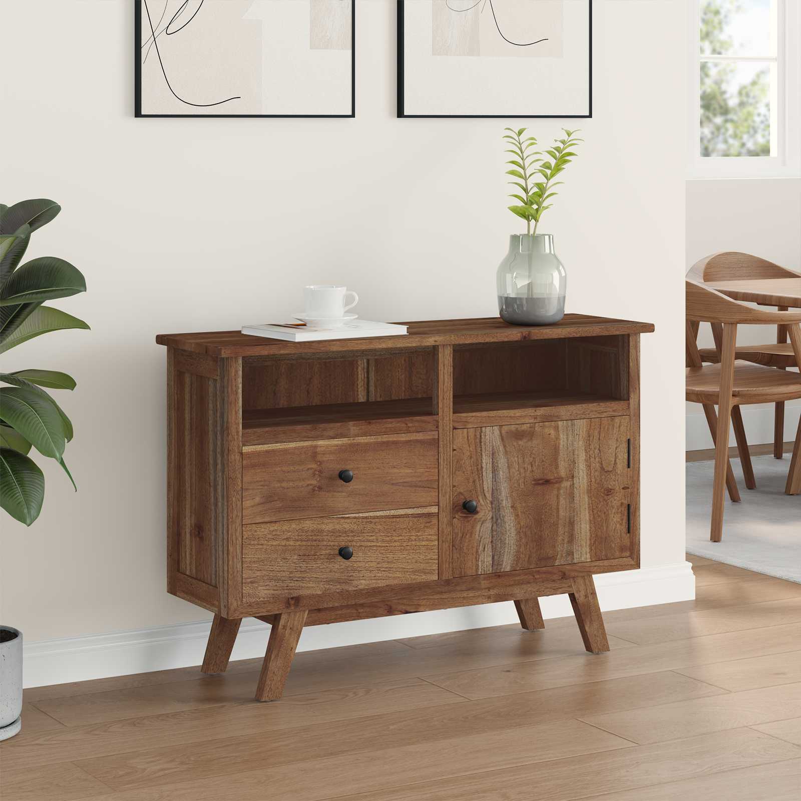 vidaXL Bufet z szufladą Naturalny 100 x 30 x 68 cm Lite drewno teakowe