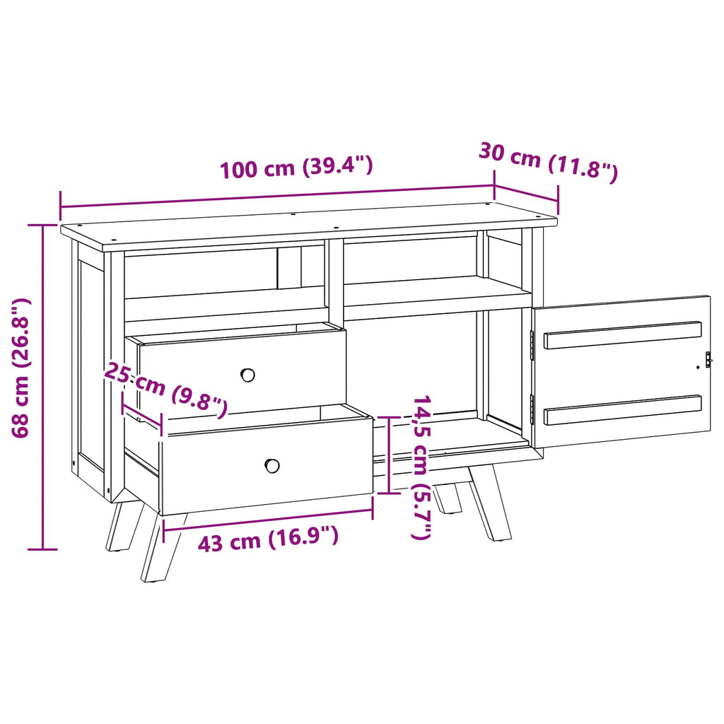 vidaXL Bufet z szufladą Naturalny 100 x 30 x 68 cm Lite drewno teakowe