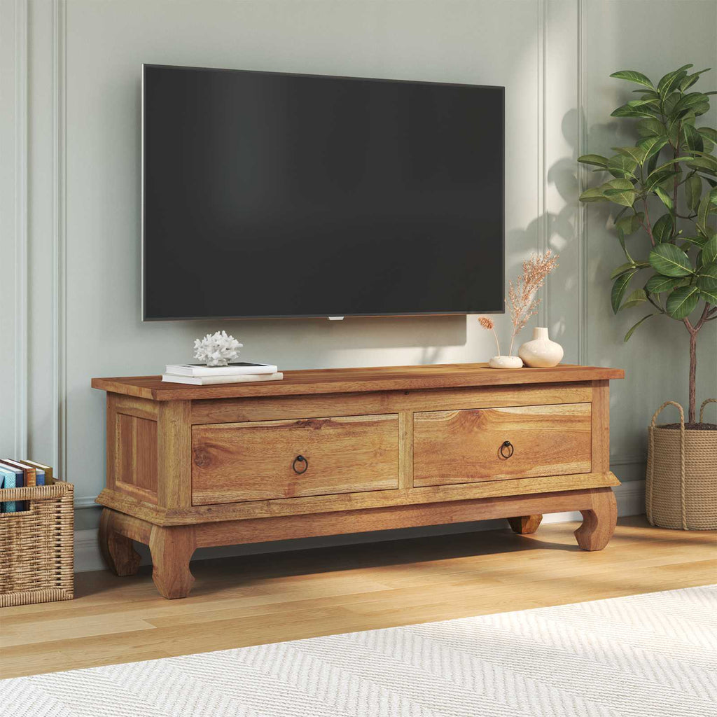 vidaXL Stół pod telewizor z szufladą Naturalny 110 x 35 x 40 cm