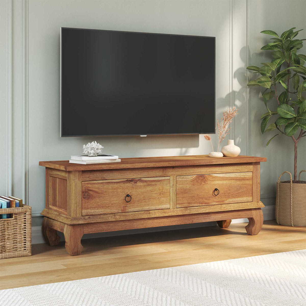 vidaXL Stół pod telewizor z szufladą Naturalny 110 x 35 x 40 cm