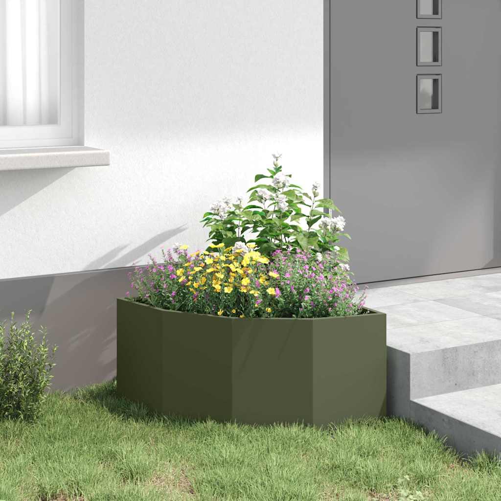 vidaXL Doniczka Różnorożna oliwkowa zieleń 60 x 60 x 35 cm Stal