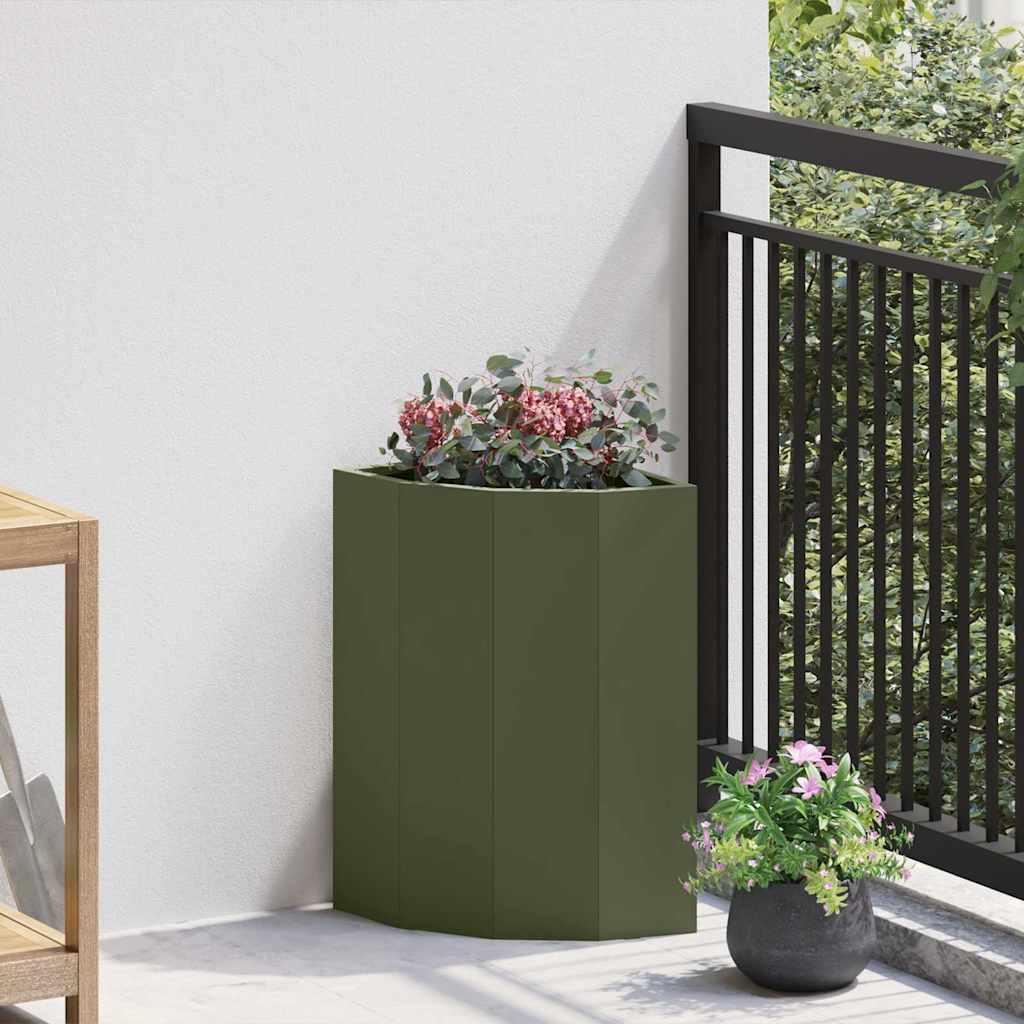 vidaXL Doniczka Różnorożna oliwkowy 30 x 30 x 50 cm Stal