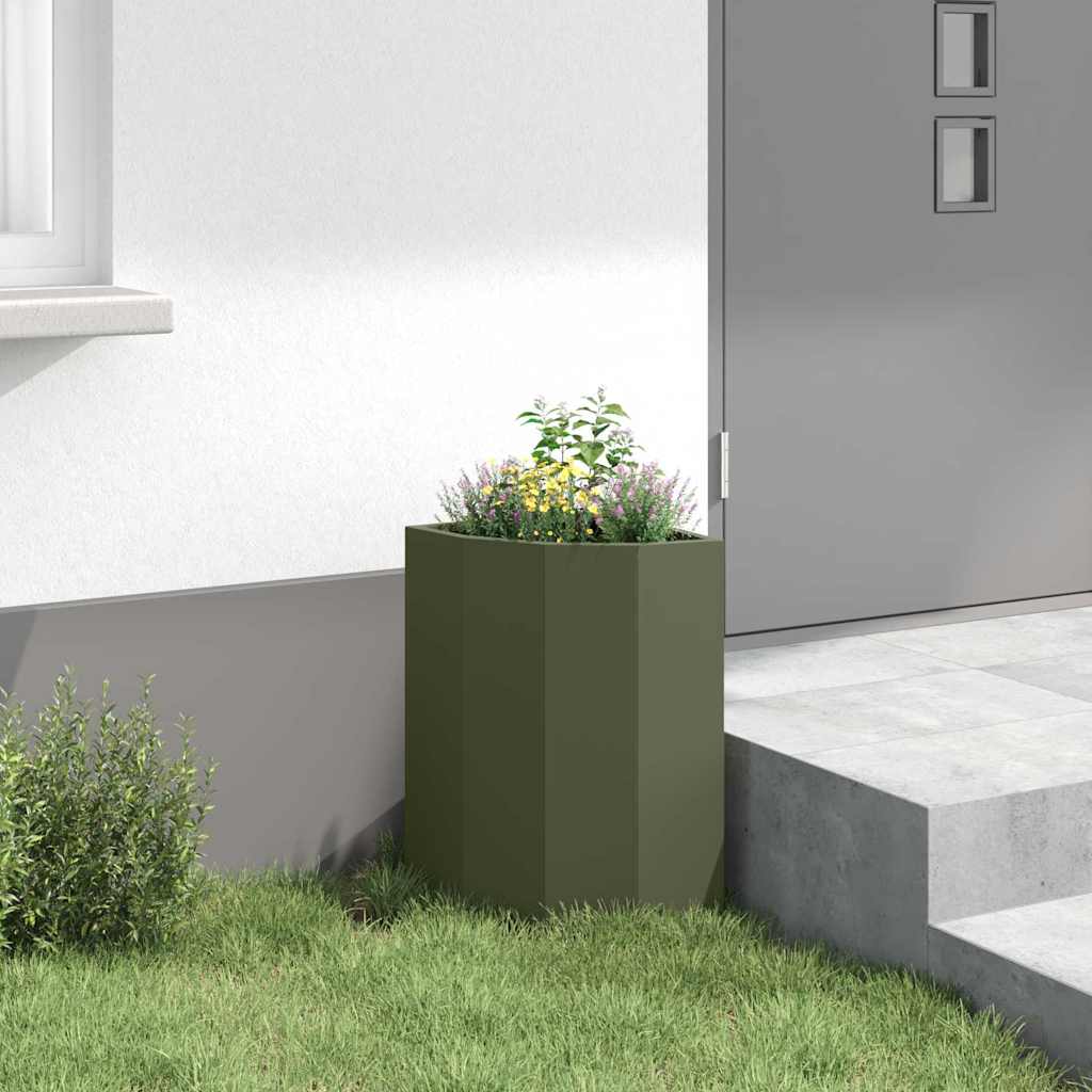 vidaXL Doniczka Różnorożna oliwkowy 30 x 30 x 50 cm Stal
