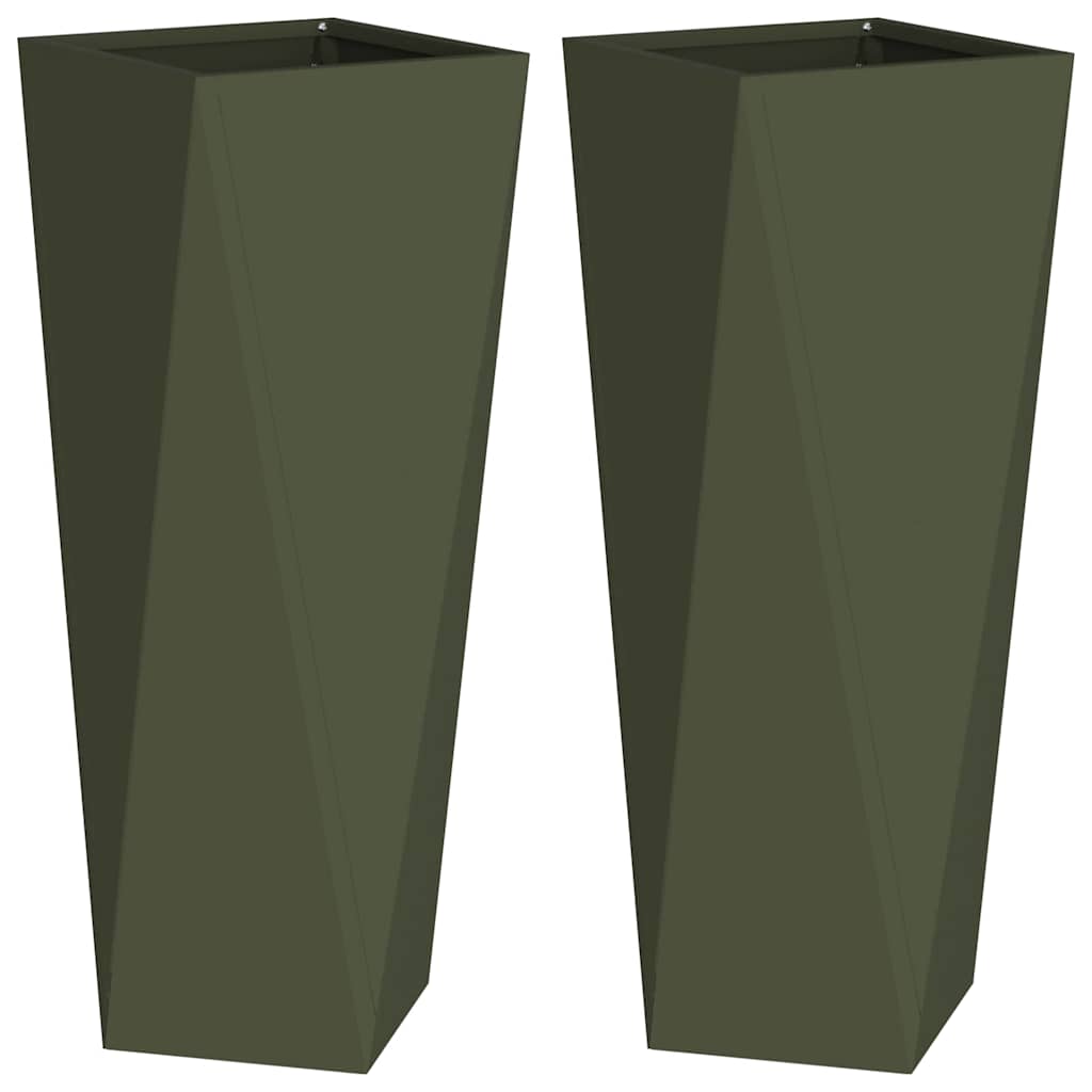 vidaXL Donica 2 pcs Zielony oliwkowy 30 x 30 x 75 cm Stal