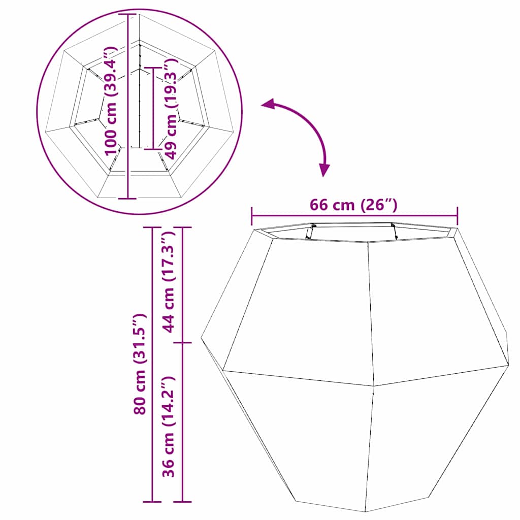 vidaXL Donica 2 pcs Czarny 100 x 100 x 80 cm Stal