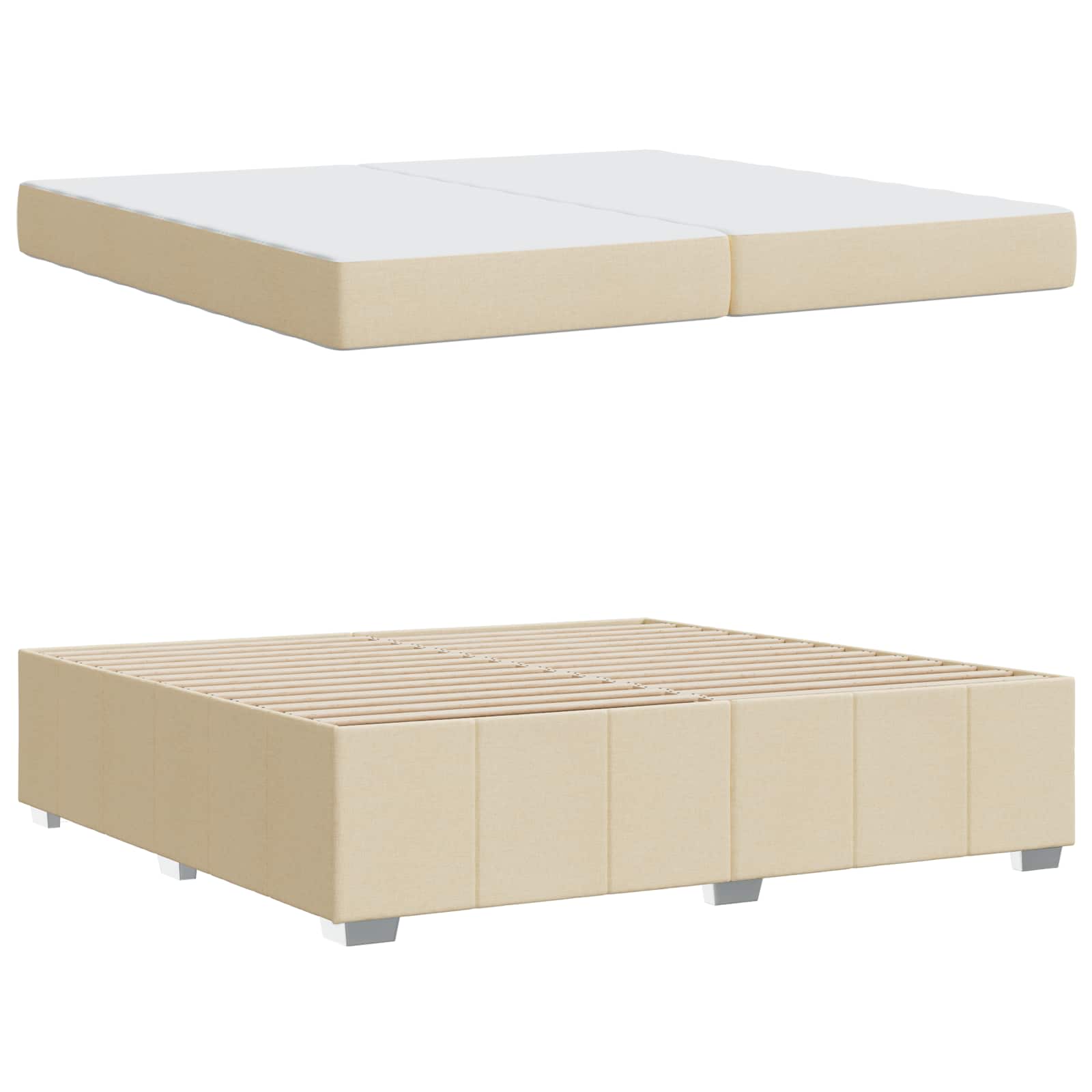 vidaXL Ramka łóżka z materacem Kremowy 200 x 200 cm tkanina
