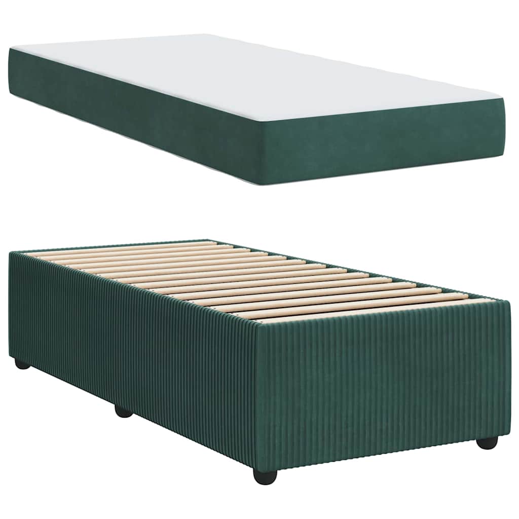 vidaXL Ramka łóżka z materacem Ciemna zieleń 90 x 190 cm tkanina
