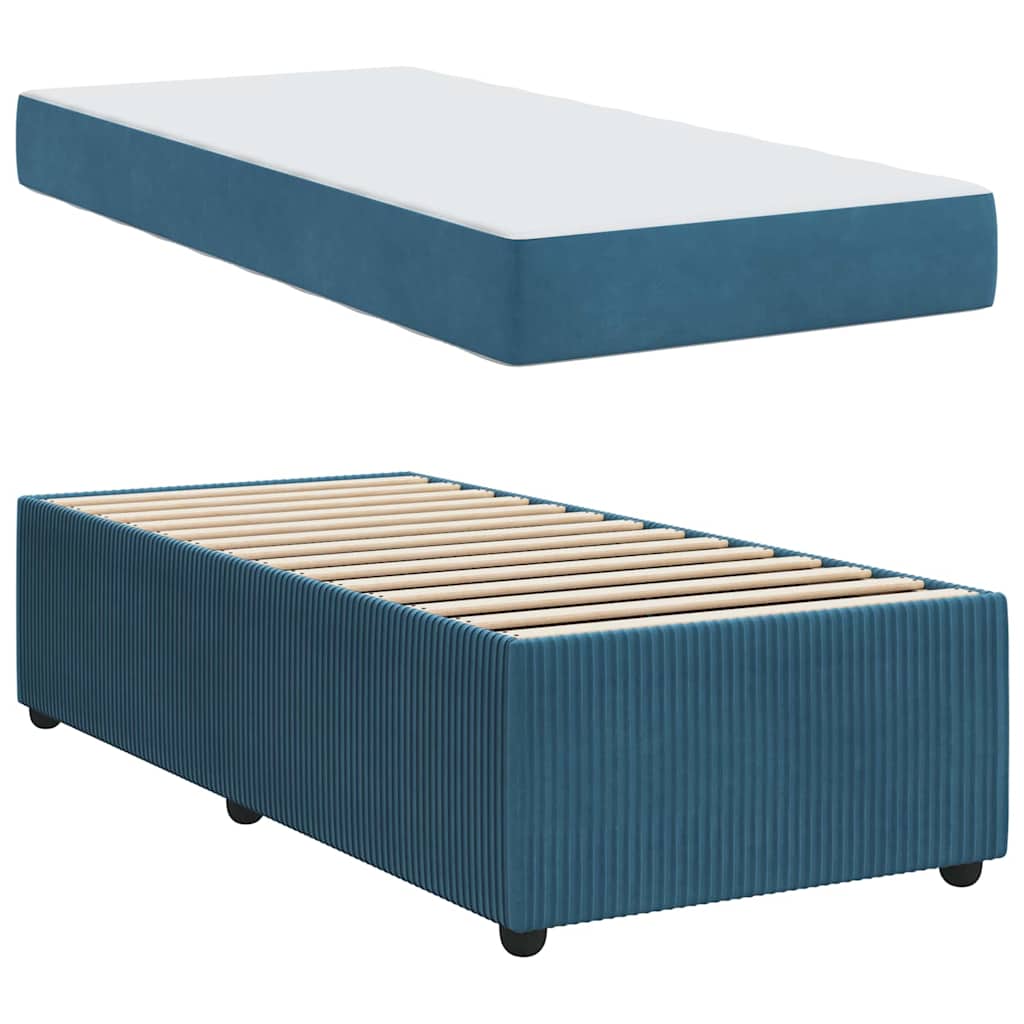 vidaXL Ramka łóżka z materacem Niebieski 90 x 190 cm tkanina