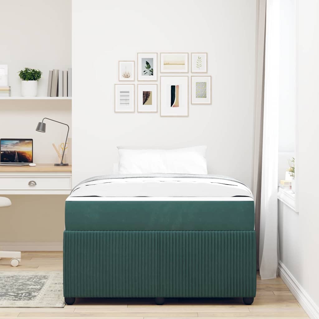 vidaXL Ramka łóżka z materacem Ciemna zieleń 120 x 190 cm tkanina
