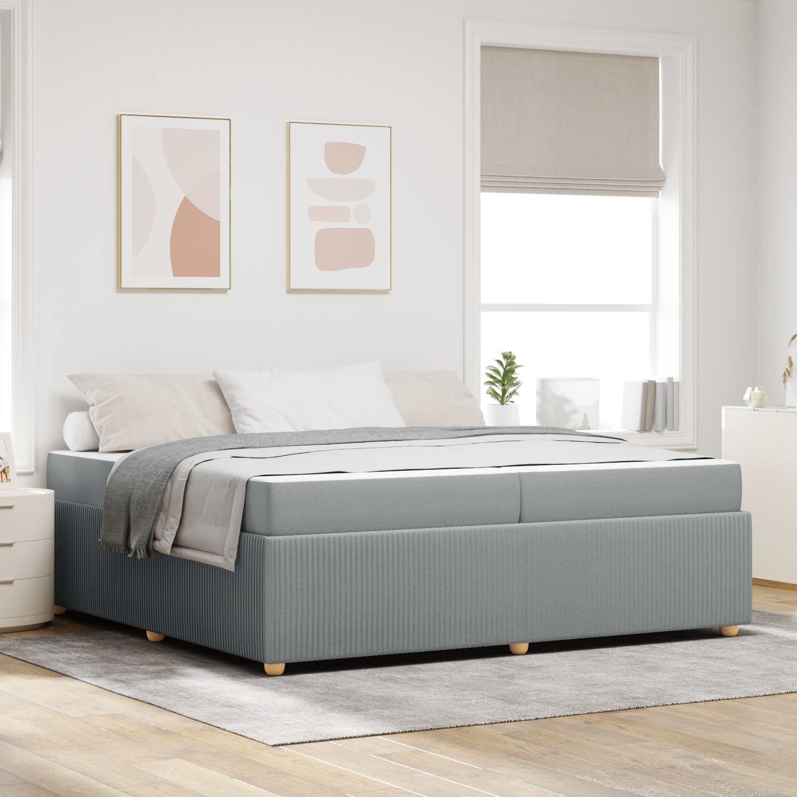 vidaXL Ramka łóżka z materacem Jasnoszary 200 x 200 cm tkanina