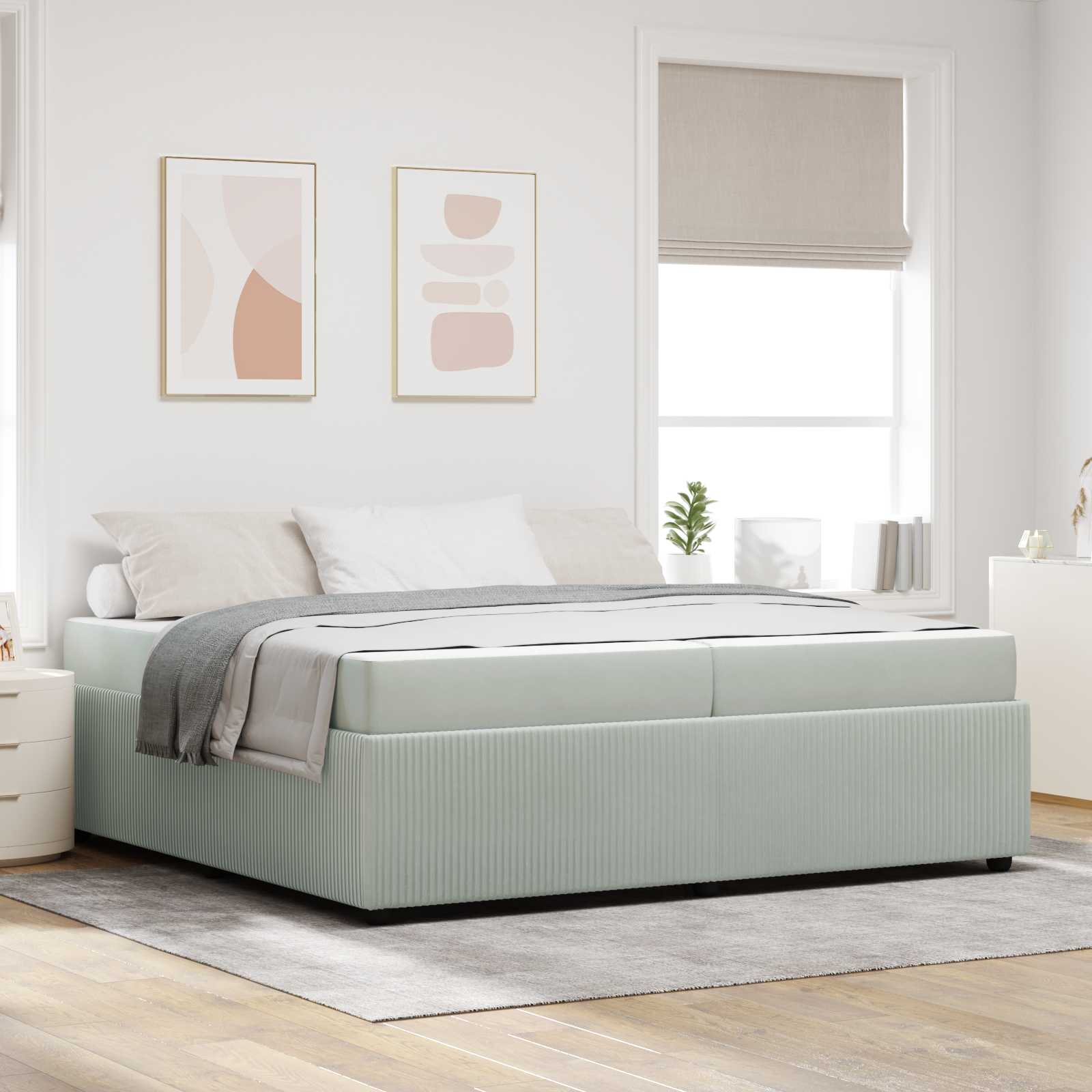 vidaXL Ramka łóżka z materacem Jasnoszary 200 x 200 cm tkanina