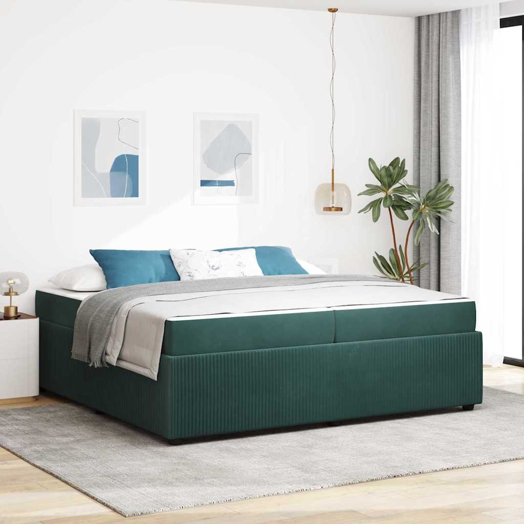 vidaXL Ramka łóżka z materacem Ciemna zieleń 200 x 200 cm tkanina