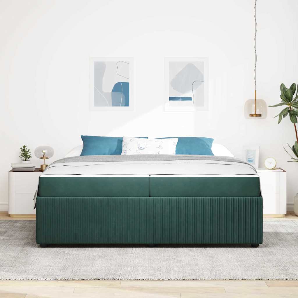 vidaXL Ramka łóżka z materacem Ciemna zieleń 200 x 200 cm tkanina