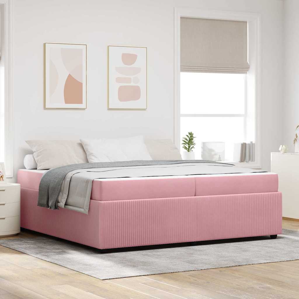 vidaXL Ramka łóżka z materacem Różowy 200 x 200 cm tkanina