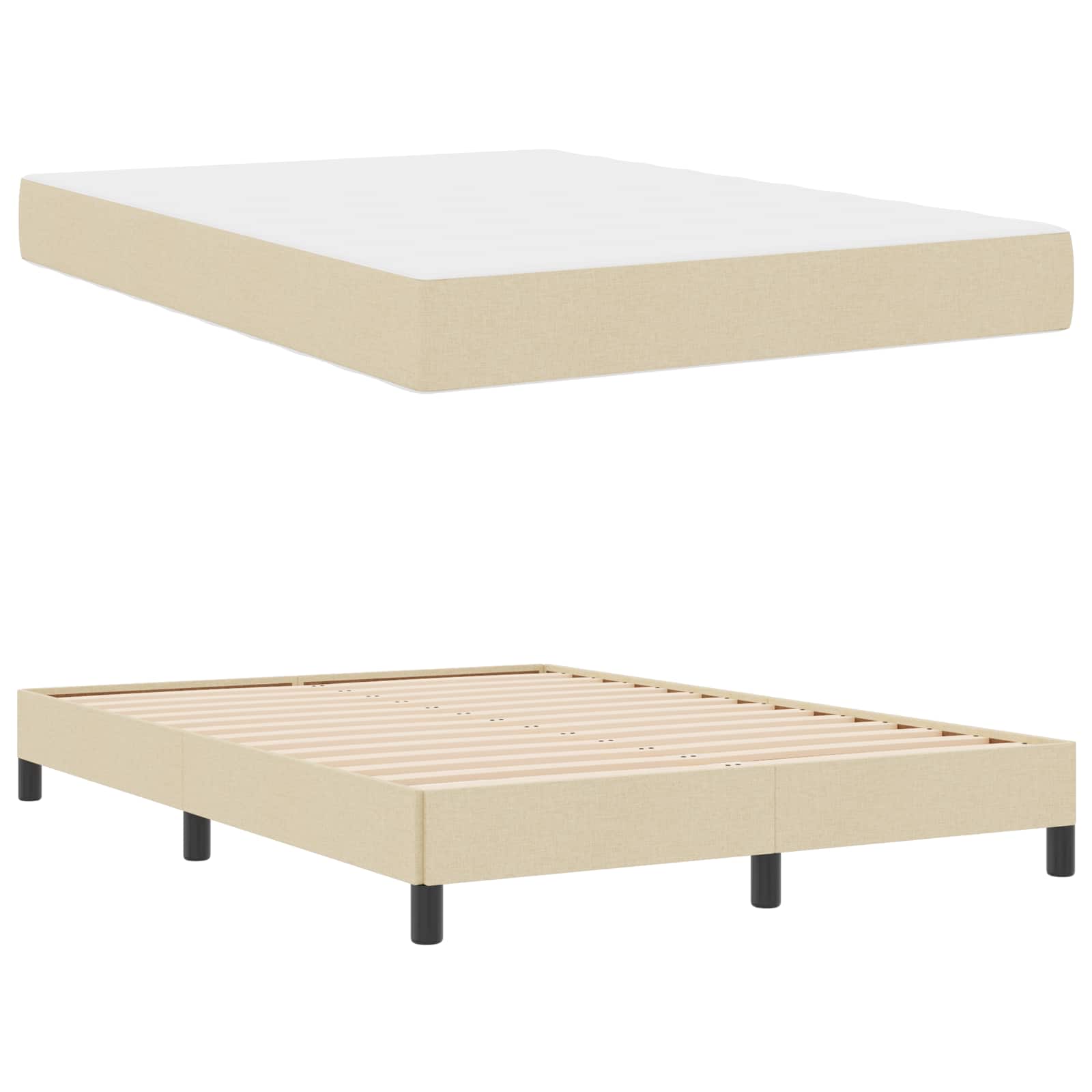 vidaXL Łóżko sprężynowe z materacem Kremowy 140 x 190 cm tkanina