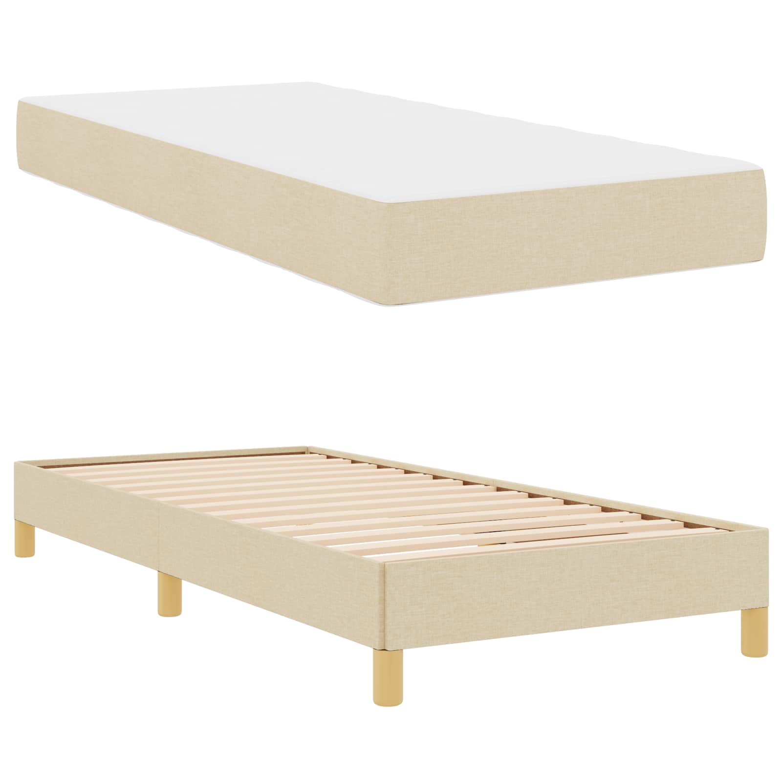 vidaXL Łóżko sprężynowe z materacem Kremowy 90 x 200 cm tkanina