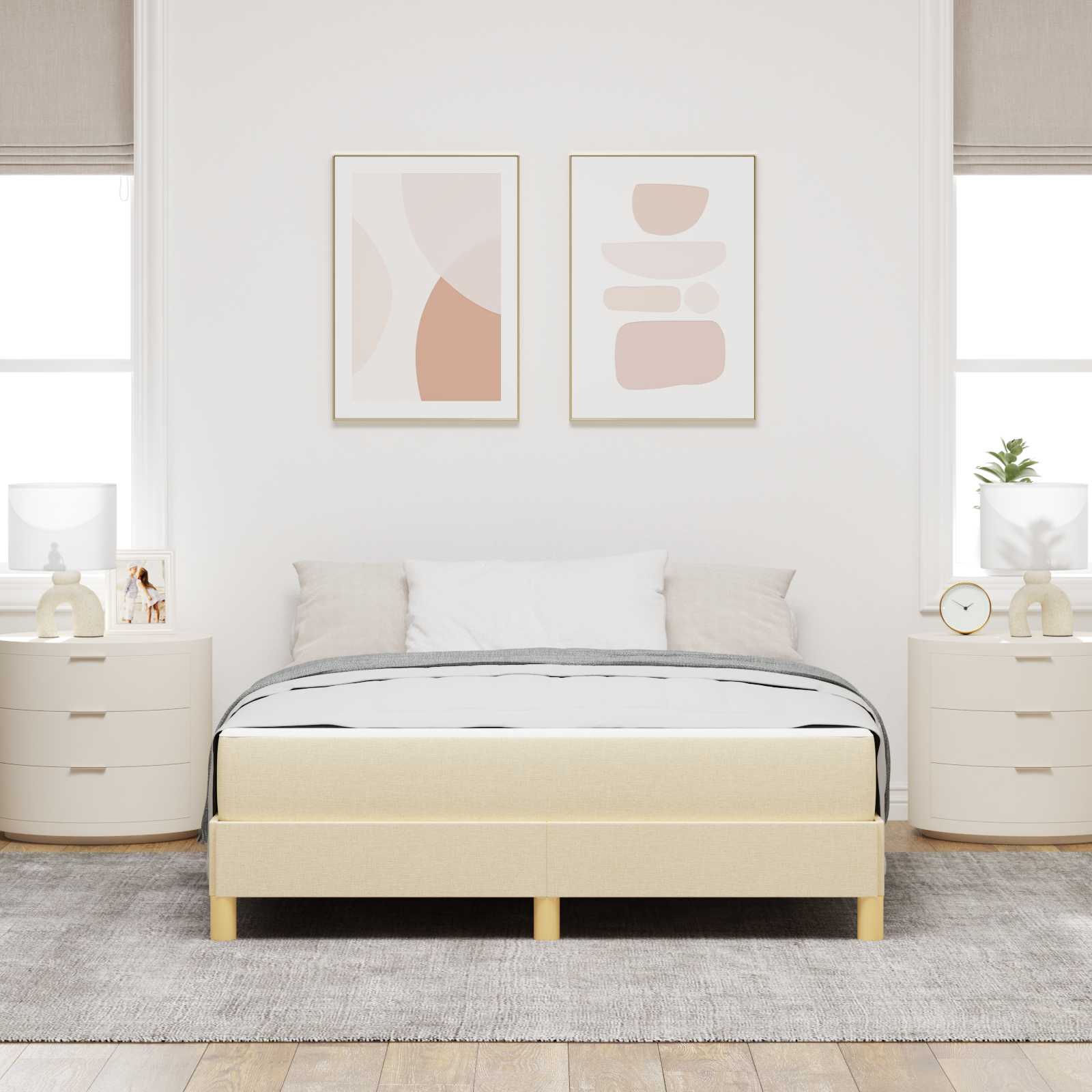 vidaXL Łóżko sprężynowe z materacem Kremowy 160 x 200 cm tkanina