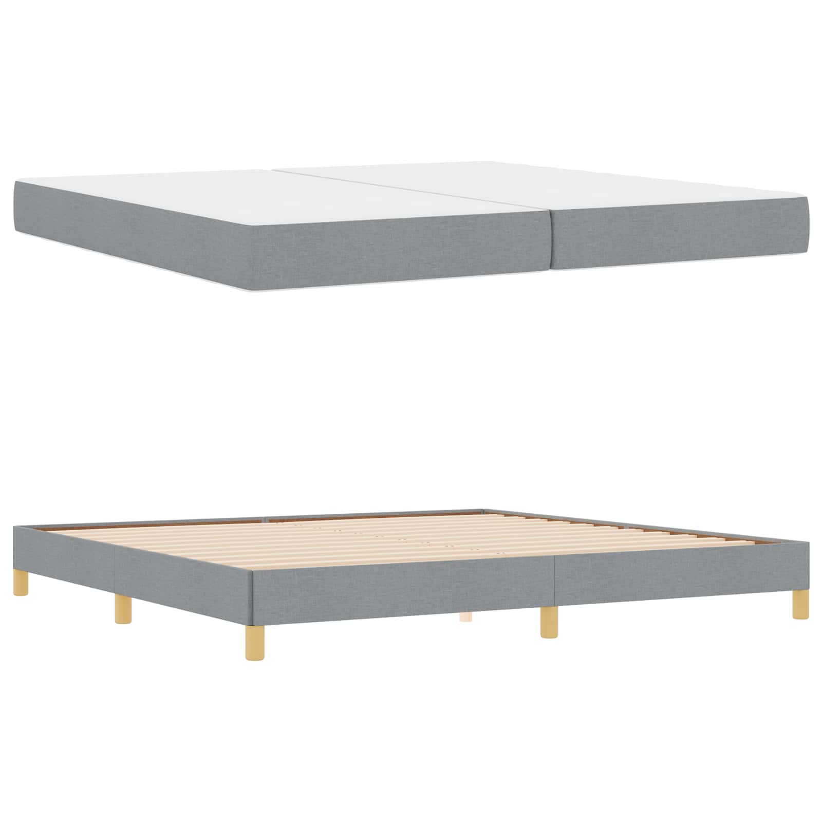 vidaXL Łóżko sprężynowe z materacem Jasnoszary 200 x 200 cm tkanina
