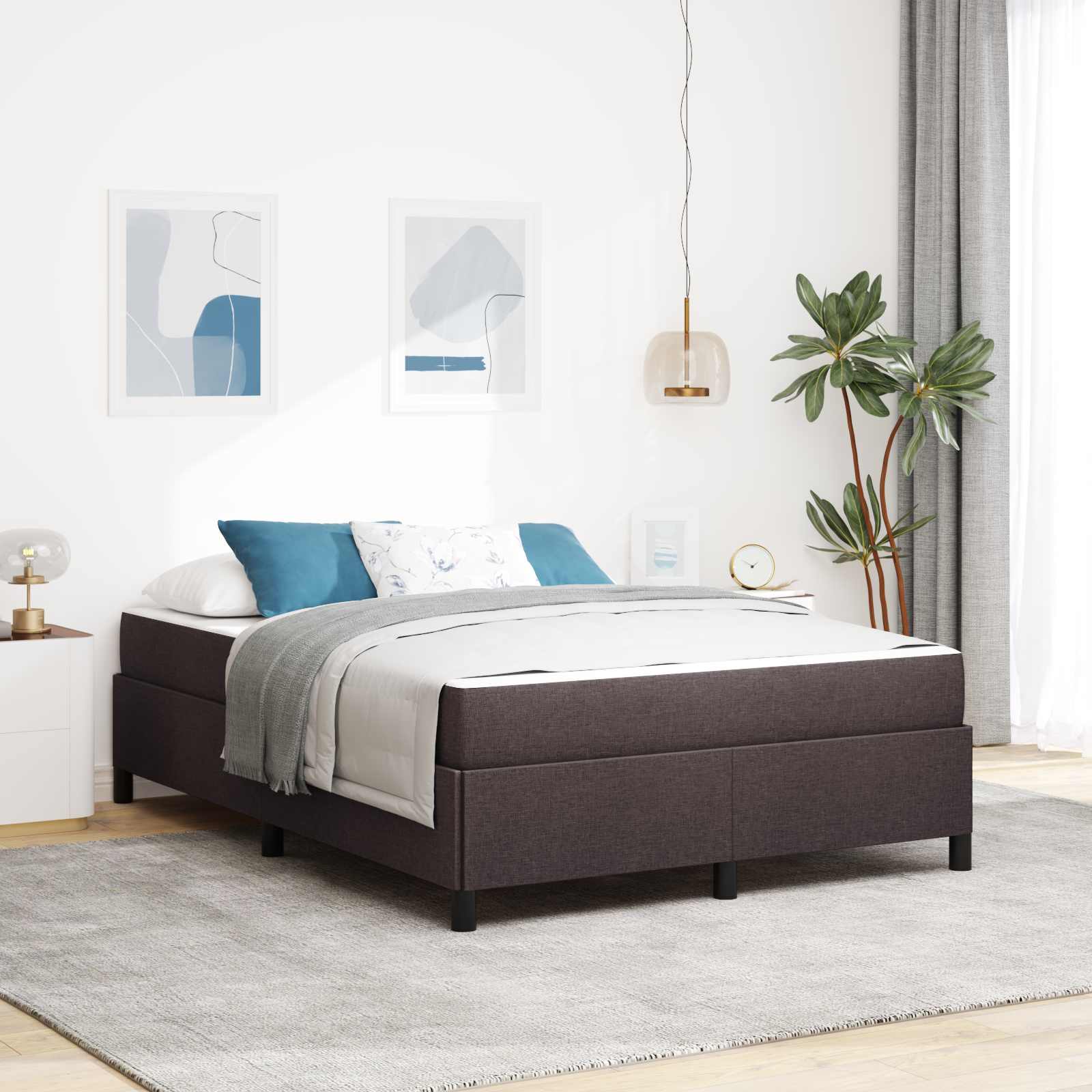 vidaXL Łóżko sprężynowe z materacem Ciemny brąz 140 x 190 cm tkanina