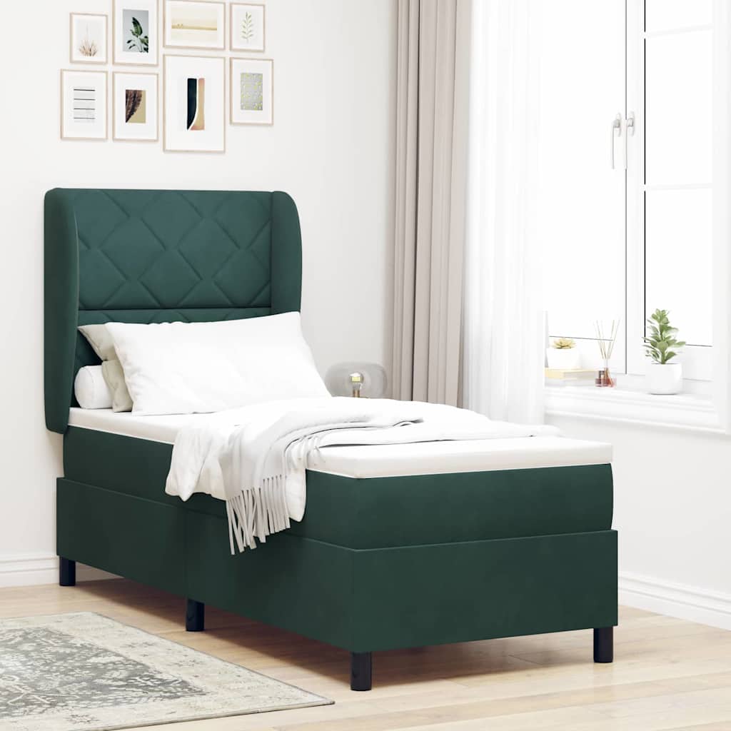 vidaXL Łóżko sprężynowe Z zagłówkiem Ciemna zieleń 200 x 80 cm Aksamit