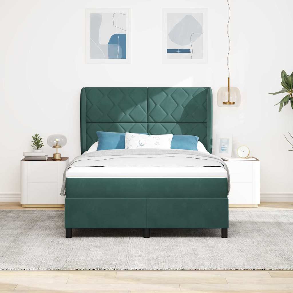 vidaXL Łóżko sprężynowe Ciemna zieleń 200 x 140 cm Aksamit