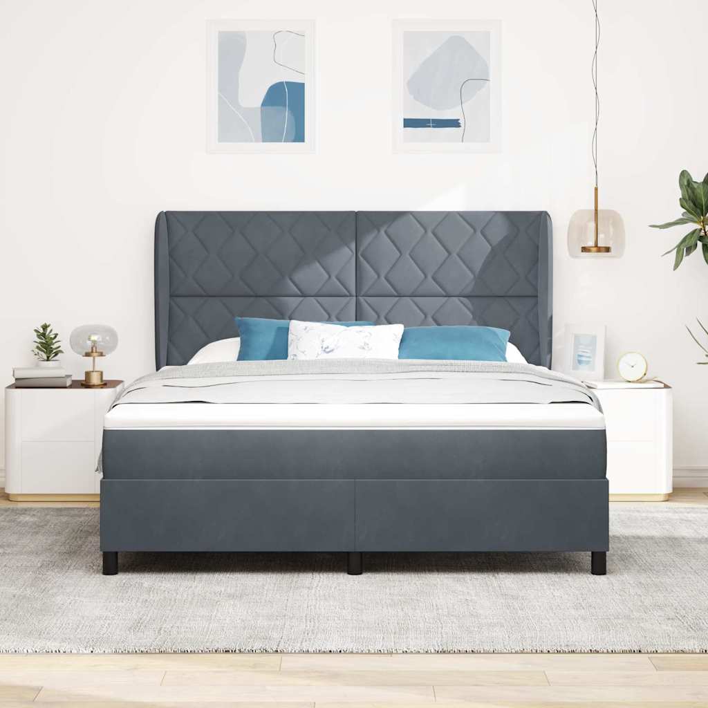 vidaXL Łóżko sprężynowe Z zagłówkiem Ciemnoszary 200 x 180 cm Aksamit
