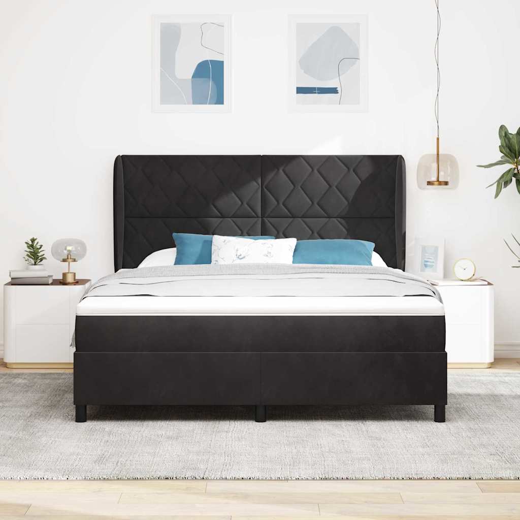 vidaXL Łóżko sprężynowe Z zagłówkiem Czarny 200 x 180 cm Aksamit