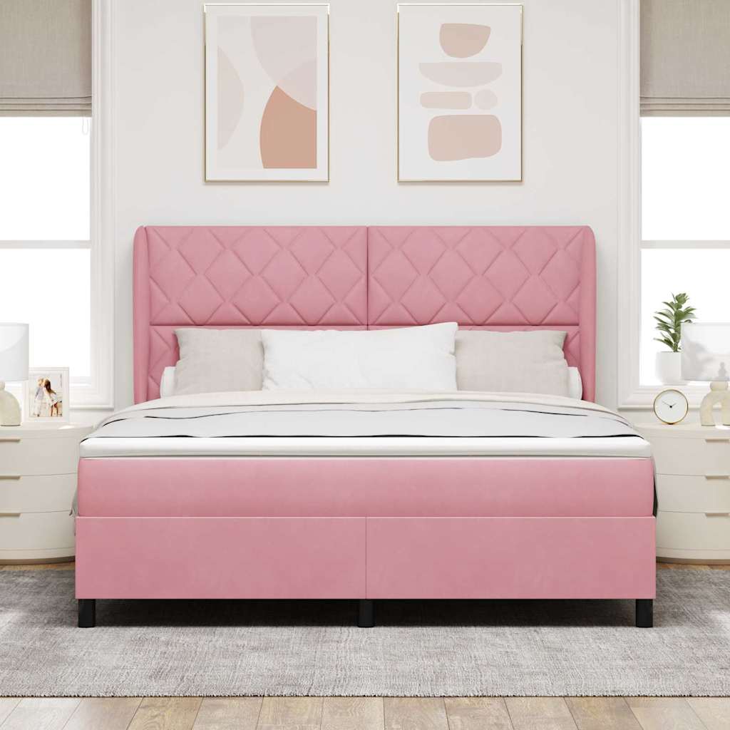 vidaXL Łóżko sprężynowe Z zagłówkiem Różowy 200 x 180 cm Aksamit
