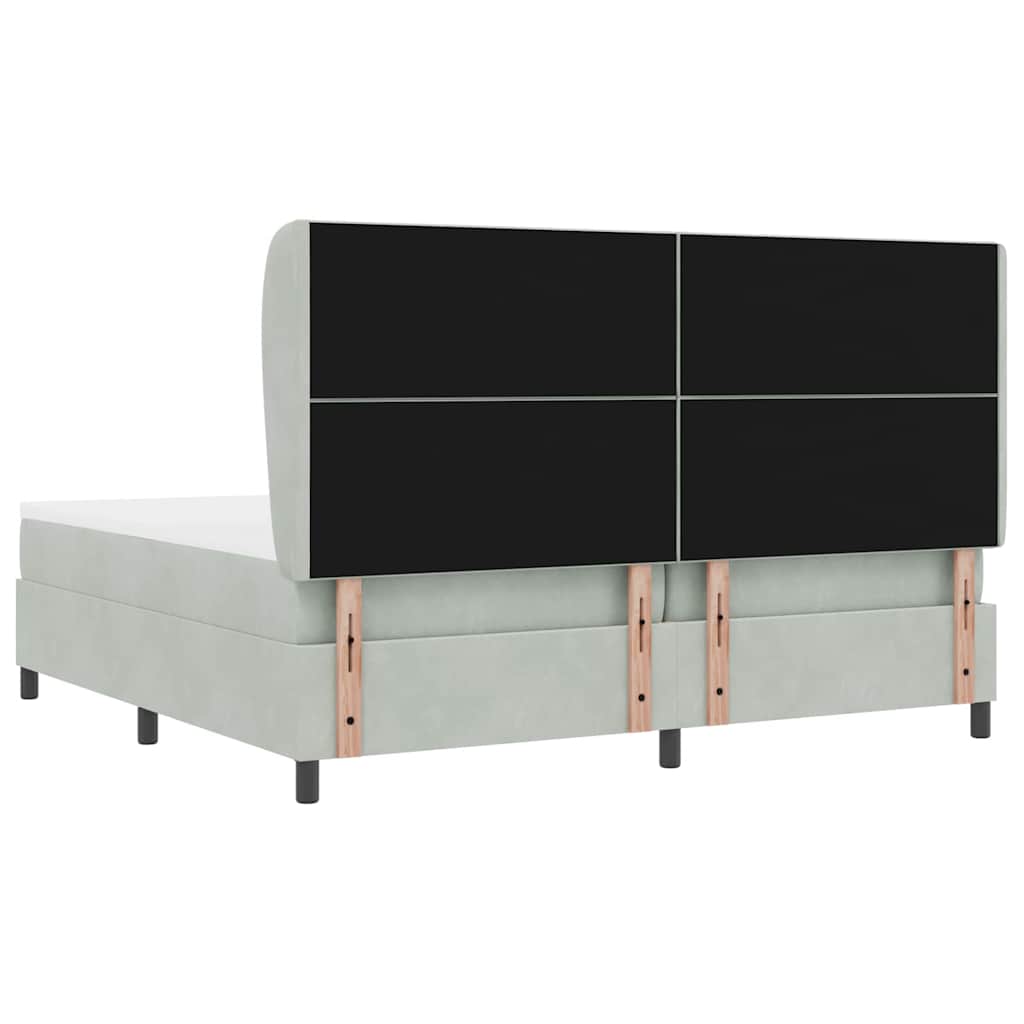 vidaXL Łóżko sprężynowe Z zagłówkiem Jasnoszary 200 x 200 cm Aksamit