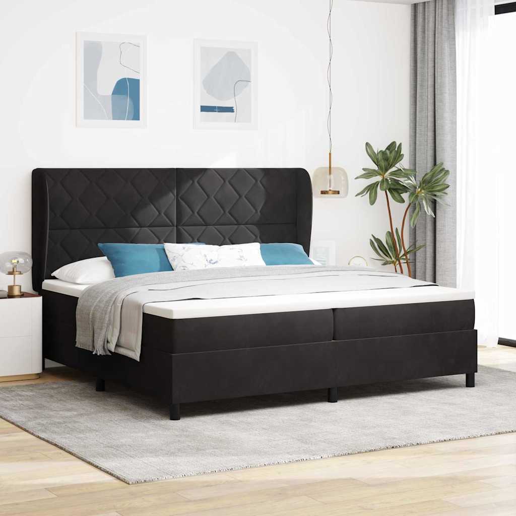 vidaXL Łóżko sprężynowe Z zagłówkiem Czarny 200 x 200 cm Aksamit