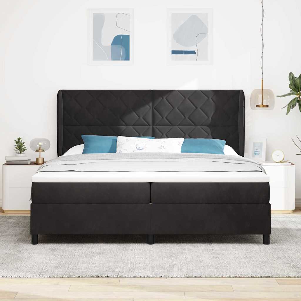 vidaXL Łóżko sprężynowe Z zagłówkiem Czarny 200 x 200 cm Aksamit