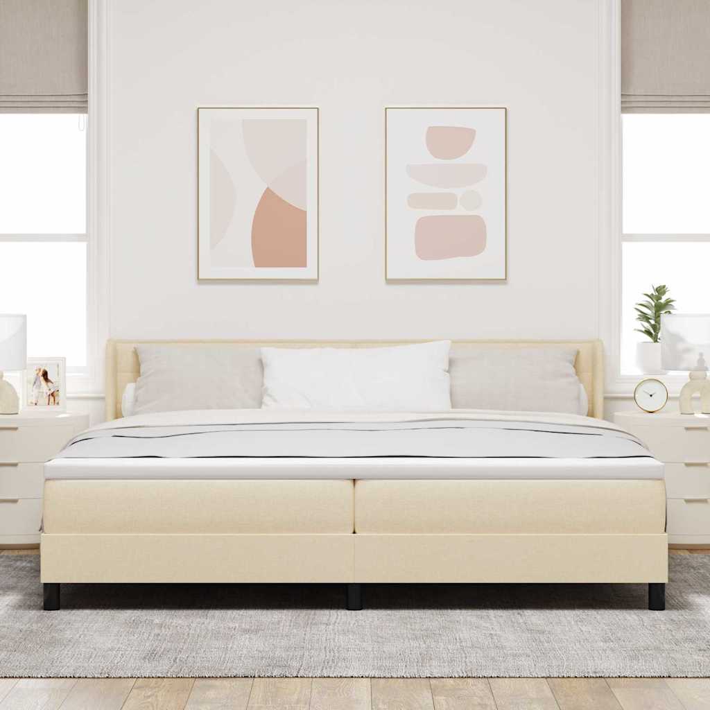 vidaXL Łóżko sprężynowe Z zagłówkiem Kremowy 200 x 200 cm tkanina