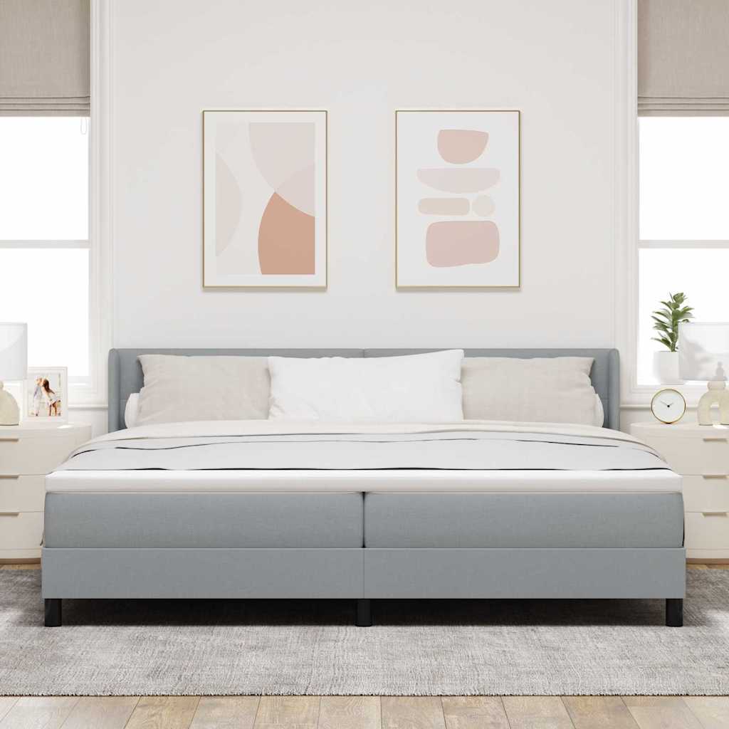 vidaXL Łóżko sprężynowe Z zagłówkiem Jasnoszary 200 x 200 cm tkanina